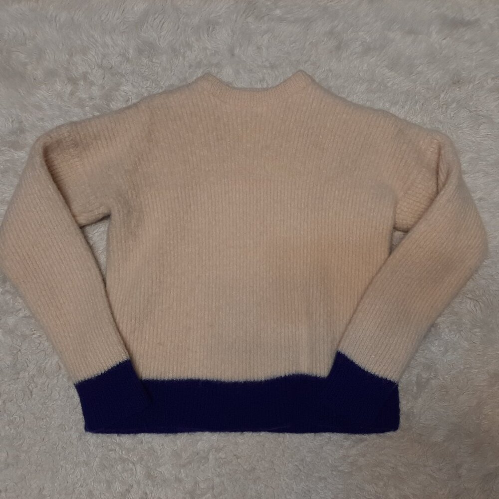 Beaver Canoe Youth XL Cream and Blue Trim 100% Wool Pullover Tight Knit Sweater